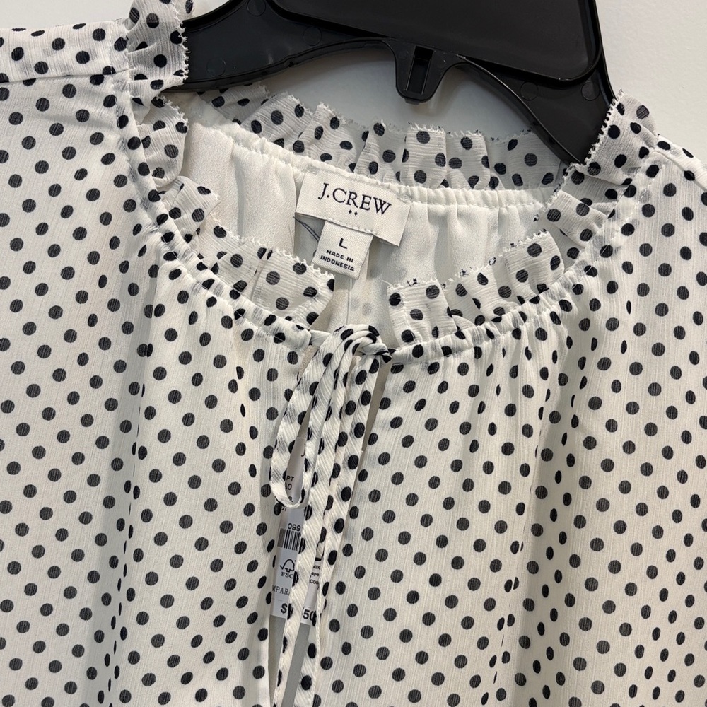 J. Crew Factory White Polka Dot Blouse with Black Dots
